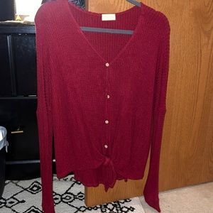NWOT Pink Lily soft waffle knit button up long sleeve- red/burgundy- small